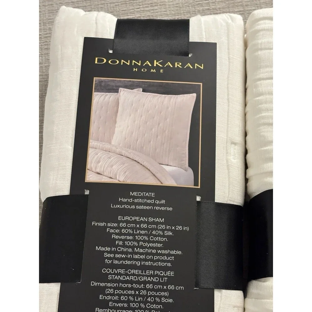 Donna Karan Luxury Euro Pillow Shams Set of 2 Meditate Silk Linen Ivory 26x26
